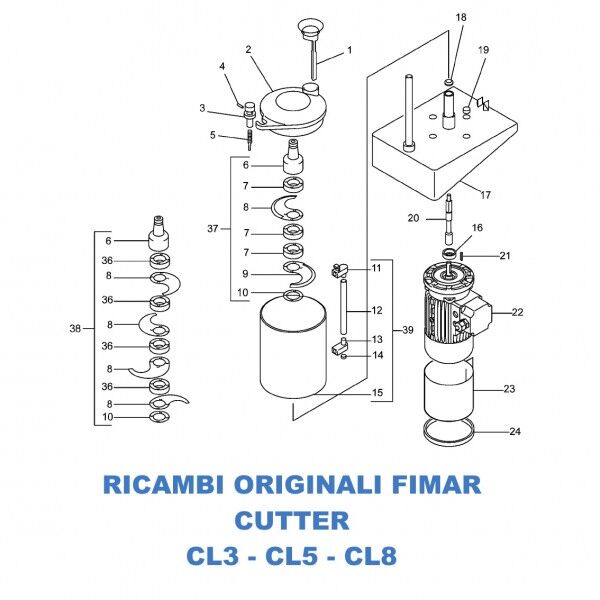 Exploded view spare parts for Fimar Professional Cutter models CL3 CL5 CL8 - Fimar