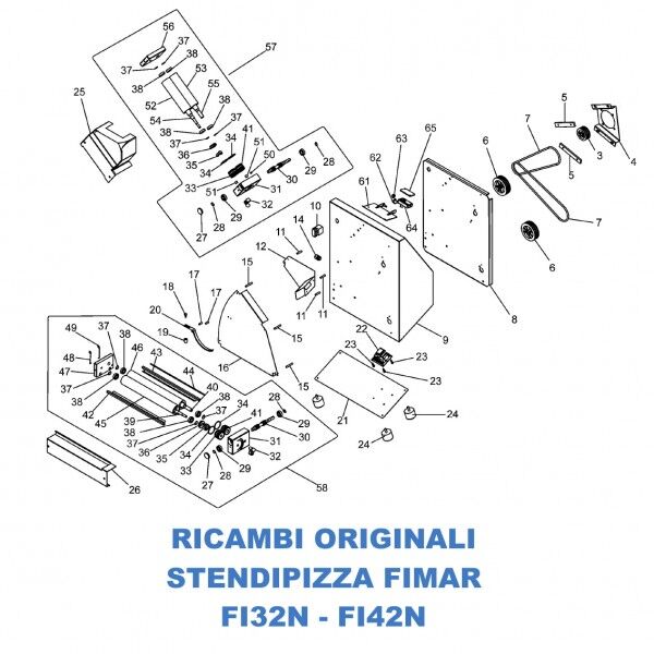 Exploded view of spare parts for Fimar pizza spreader models FI32N - FI42N - Fimar