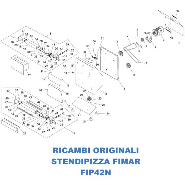 Exploded view spare parts for Fimar pizza spreader model FIP42N - Fimar