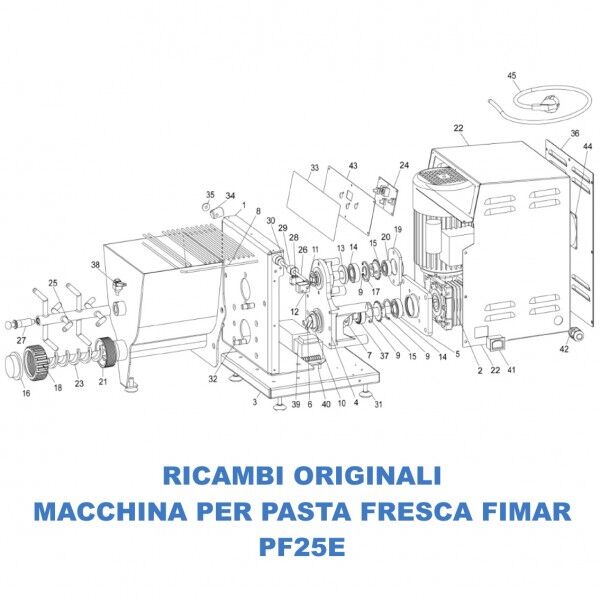 Exploded view spare parts for fresh pasta machine Fimar model PF25E - Fimar