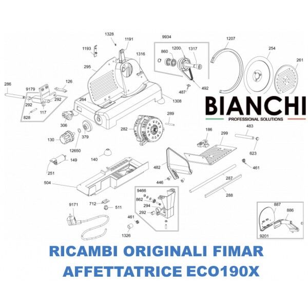 Exploded view of spare parts for Fimar ECO190X slicers - Fimar