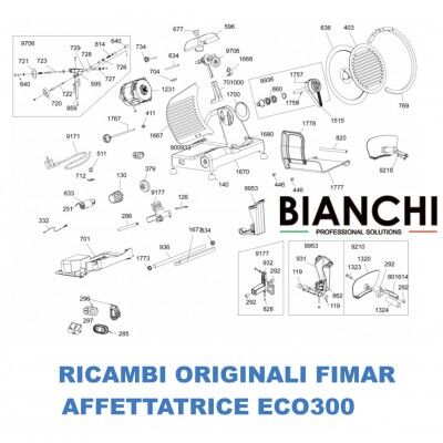 Exploded view of spare parts for Fimar ECO300 slicers - Fimar