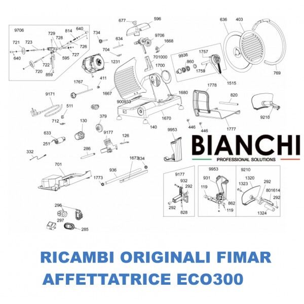 Exploded view spare parts for Fimar ECO300 Slicers - Fimar