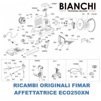 Spare parts list for Fimar ECO250XN slicers - Fimar