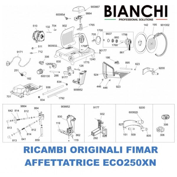 Exploded view of spare parts for Fimar ECO250XN slicers - Fimar