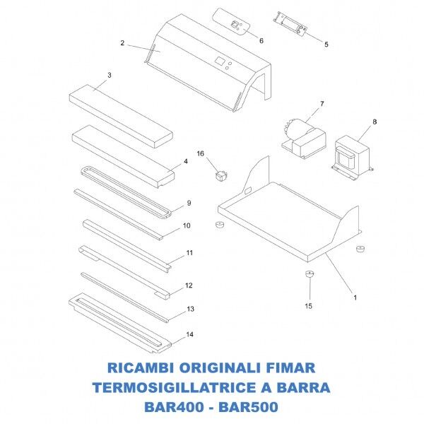 Exploded view spare parts for Fimar bar vacuum models BAR400 - BAR500 - Fimar