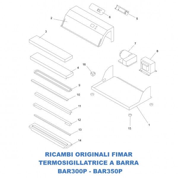 Exploded view spare parts for Fimar bar vacuum models BAR300P - BAR350P - Fimar