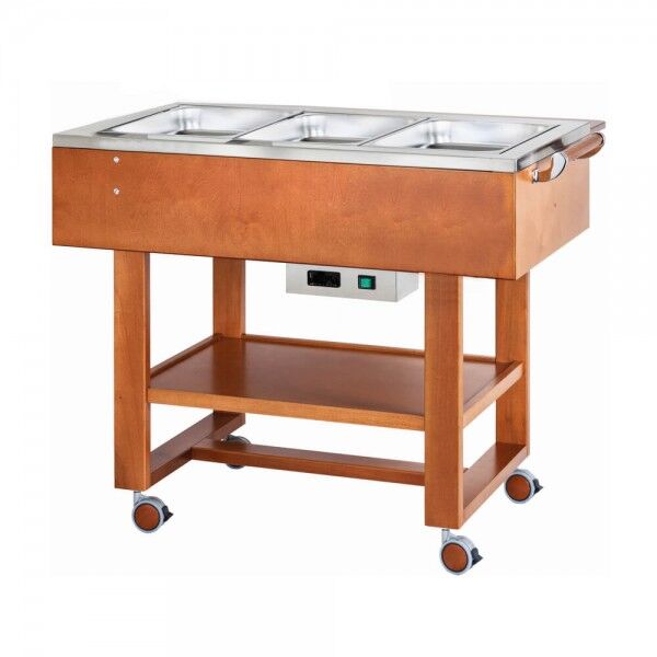 Carrello in legno per bolliti e arrosti con vasca in acciaio inox 304. Colore Noce. CL2770N - Forcar Multiservice