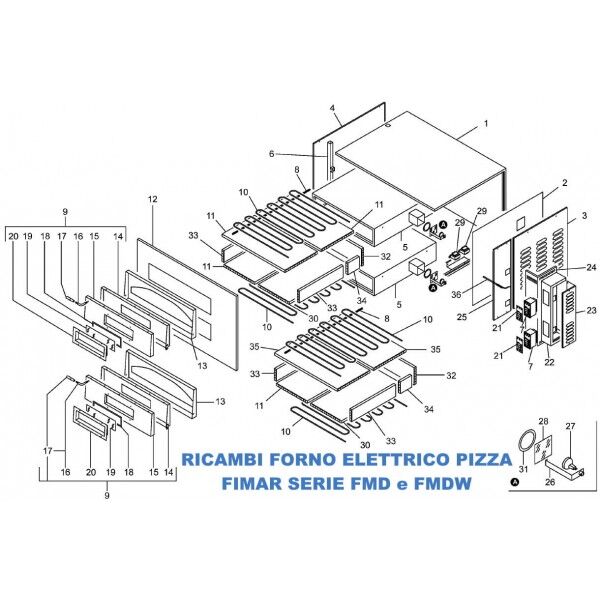 Esploso ricambi per Forno pizza elettrico Fimar Serie FMD e FMDW - Fimar