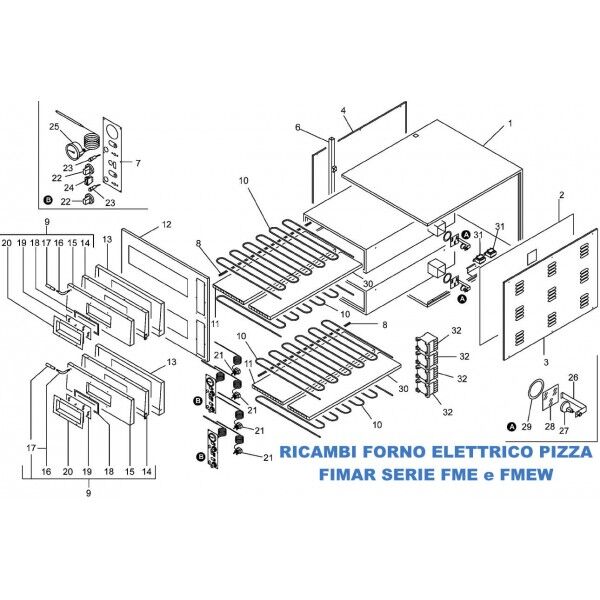 Exploded view spare parts for Fimar Electric Pizza Oven FME and FMEW Series - Fimar