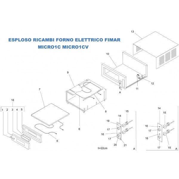 Exploded view spare parts for electric pizza oven Fimar MICRO Series 1 ROOM - Fimar