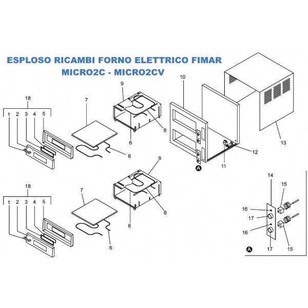 Exploded view spare parts for electric pizza oven Fimar MICRO Series 2 CHAMBERS - Fimar