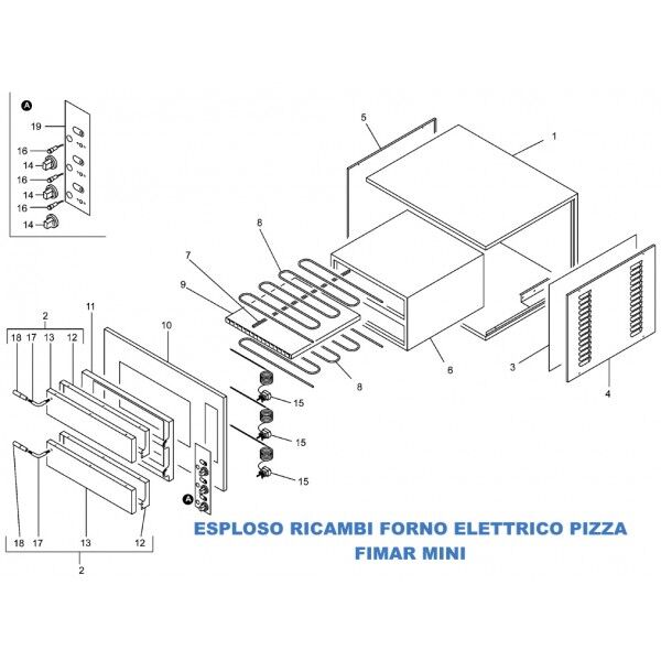 Exploded view spare parts for electric pizza oven Fimar MINI - Fimar