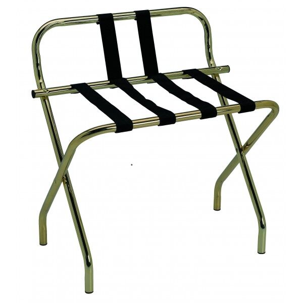 Brass-plated steel suitcase holder with black straps and backrest. height 71.5 cm. max. load capacity 60 kg. - Stark s.r.l.