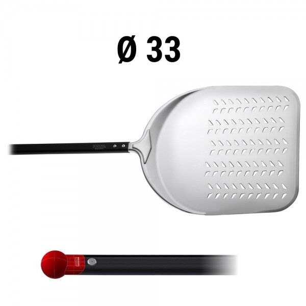 Rectangular aluminum perforated pizza shovel. Various Lengths. Shovel width 33 cm. - Square
