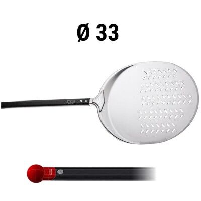Round perforated aluminium pizza shovel. Different lengths. Blade width 33 cm. - Square