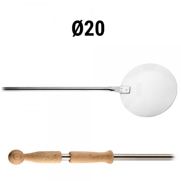 Stainless steel pizza scoop with wooden handle. traditional line. handle 150cm. Blade width 20cm. 230020 - Square