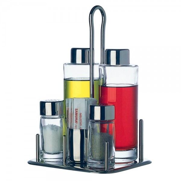 5-piece tableware set for Oil, Vinegar, Salt, Pepper and toothpick. Made of wire. 330000 - Square