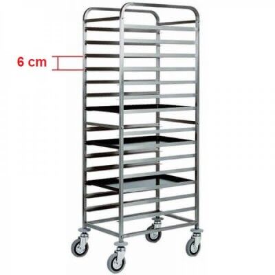 Stainless steel tray trolley with 20 trays 60x40. Model: CA1482T20 - Forcar