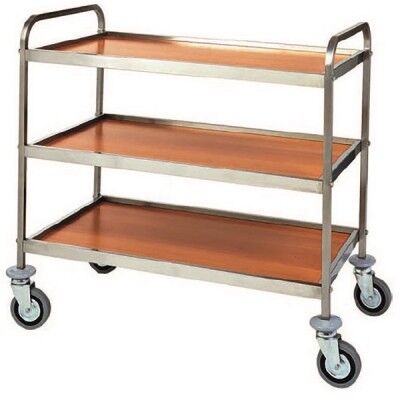 Stainless steel service trolley. three soundproofed floors. total capacity 100 kg.