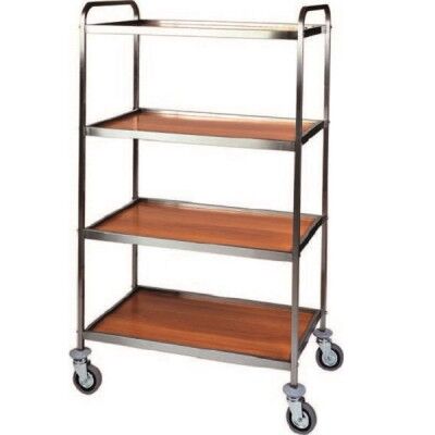 Stainless steel service trolley. four soundproofed shelves. total capacity 100 kg.
