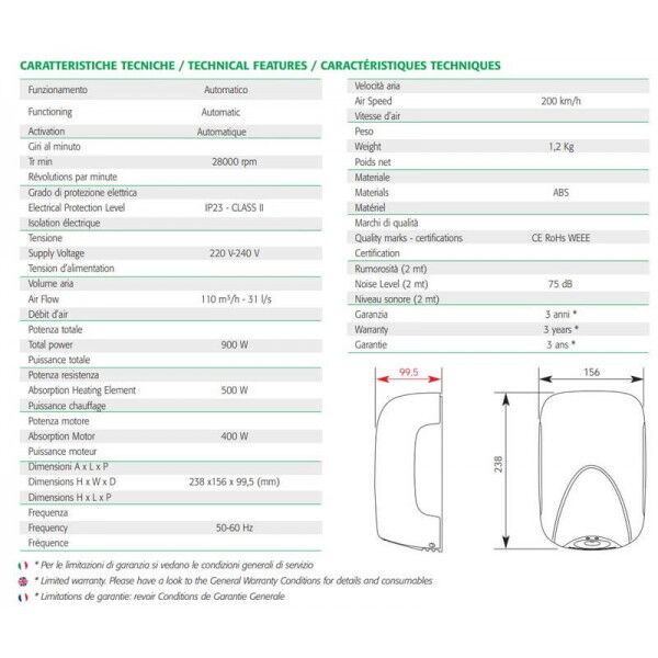 Asciugamani elettrico ECO – JET, superveloce e ad elevata efficienza  energetica. X DRY compact. - Bianchi - Attrezzature per la ristorazione