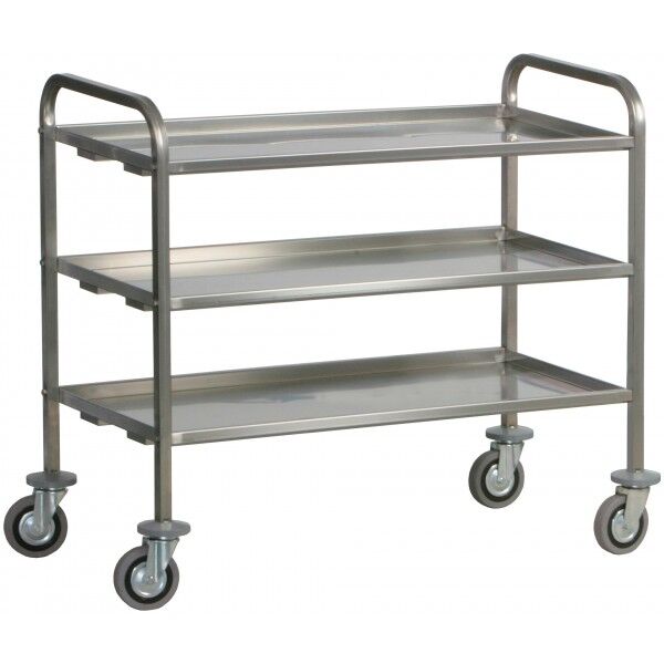 Stainless steel service trolley with three tops for heavy transport. CA1394P - Forcar Multiservice