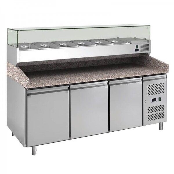 Forcar Refrigerated Pizza Counter PZ3600TN-38 3 doors with ingredient rack - Forcar Refrigerated