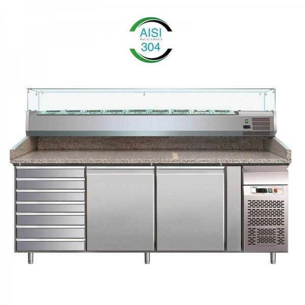 Forcar PZ2610TN33 2-door refrigerated pizza counter with drawer and ingredient rack - Forcar Refrigerated
