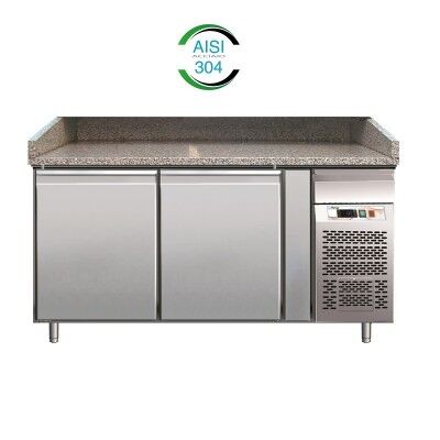 Refrigerated pizza counter with 2 doors, AISI 201 stainless steel. GPZ2600TN-FC - Forcar