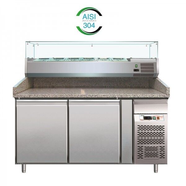 Banco pizza refrigerato Forcar PZ2600TN38 2 ante + vetrina porta ingredienti - Forcar Refrigerati