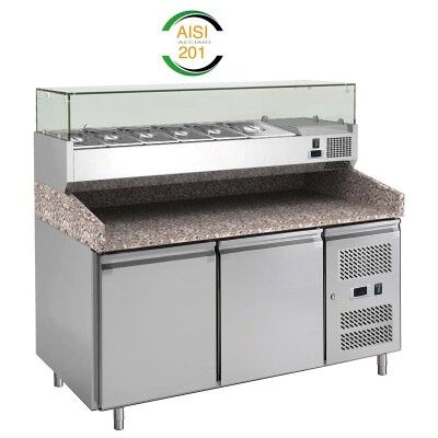 Refrigerated pizza counter with 2 doors, AISI 201 stainless steel. GPZ2600TN-FC - Forcar