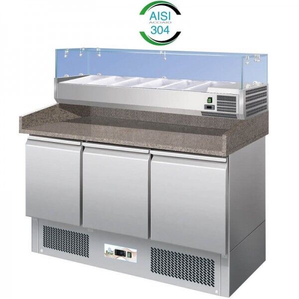 Forcar-ForcoldS903PZVRGLAS 3-door refrigerated pizza counter - Forcar Refrigerated