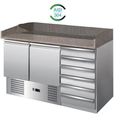 Pizza counter - refrigerated stainless steel table with granite top GS903PZCAS - Forcar