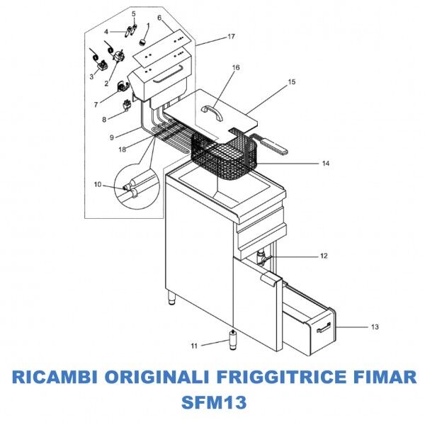 Exploded view for spare parts fryer Fimar SFM13 - Fimar