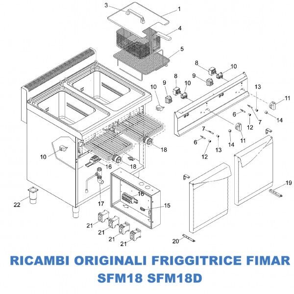Exploded view for spare parts fryer Fimar SFM18 - SFM18D - Fimar