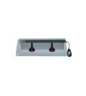 Hanging frame with two infrared lamps and smoked cover. PIA4715