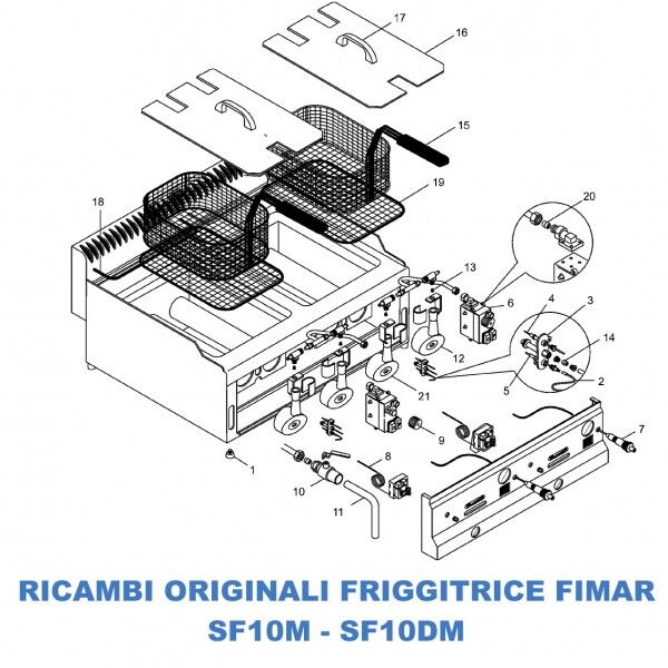 Exploded view for spare parts fryer Fimar SF10M SF10DM - Fimar