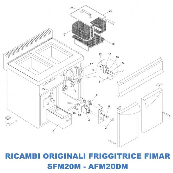 Exploded view for spare parts fryer Fimar SF20M SF20DM - Fimar