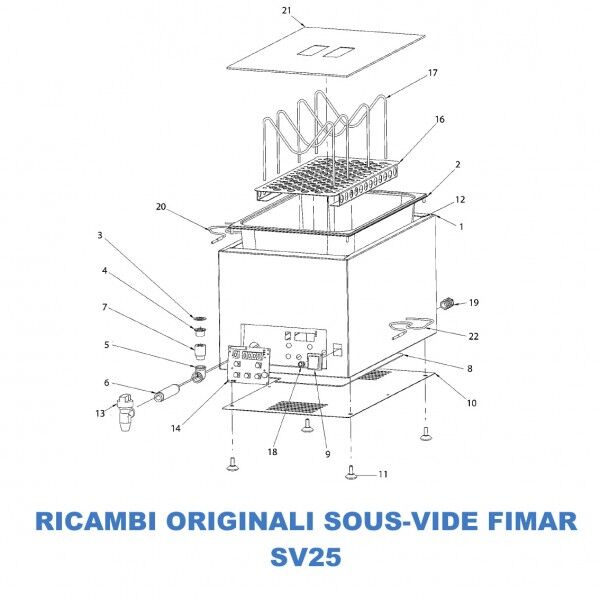 Exploded view for sous vide spare parts Fimar SV25 - Fimar