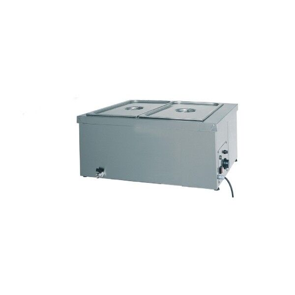 2xGN 1/1 stainless steel countertop bain-marie hot table with thermostat and faucet. - Forcar Multiservice