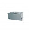 Countertop 2xGN 1/1 stainless steel bain-marie hot table with thermostat and faucet.