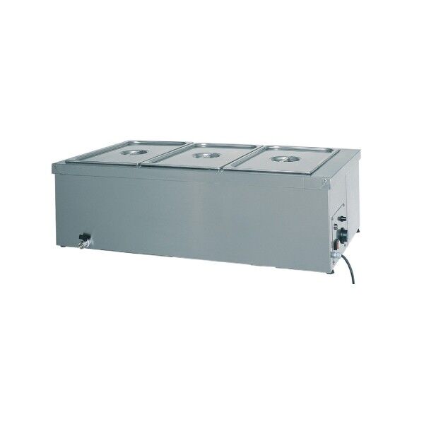 Tavola calda bagnomaria 3xGN 1/1 da banco in acciaio inox con termostato e rubinetto. - Forcar Multiservice