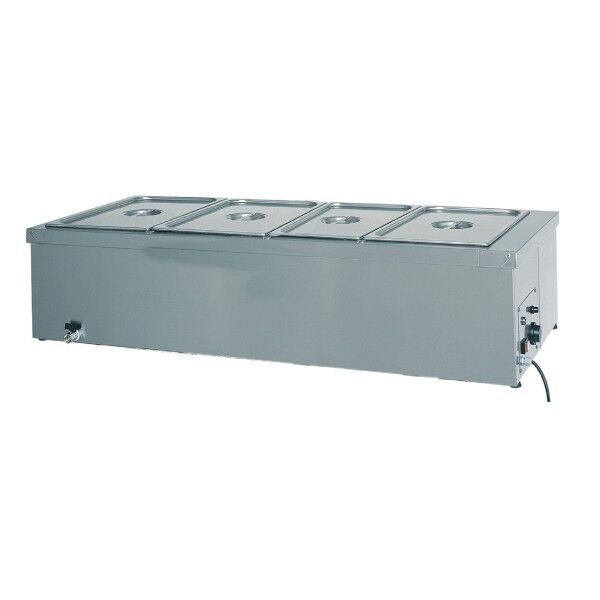 4xGN 1/1 stainless steel countertop bain-marie hot plate with thermostat and faucet. - Forcar Multiservice