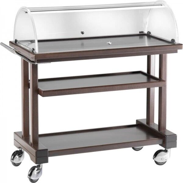 Wooden service cart 3 floors with plexiglass dome. LPC850W - Forcar Multiservice