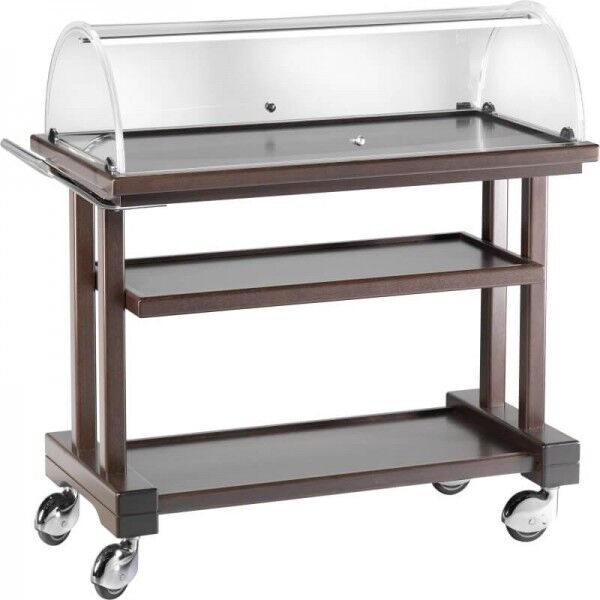 Wooden service cart 3 floors with plexiglass dome. LPC850W - Forcar Multiservice