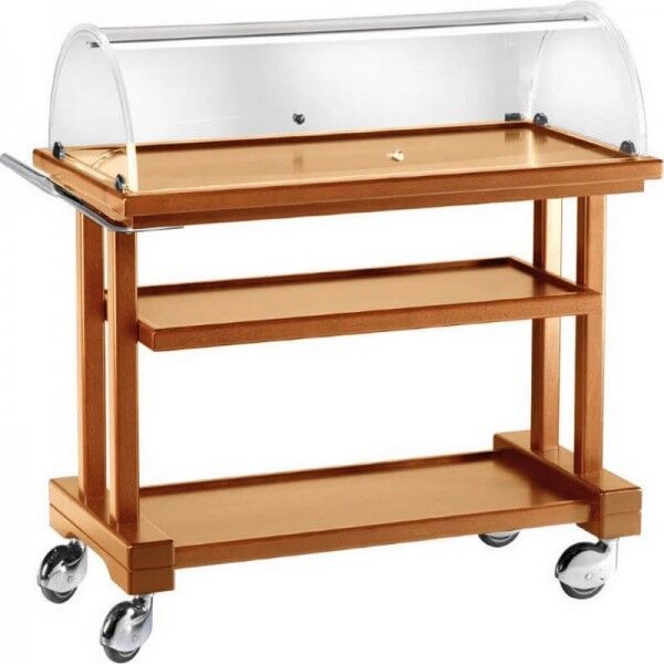 Wooden service cart 3 floors with plexiglass dome. LPC850 - Forcar Multiservice