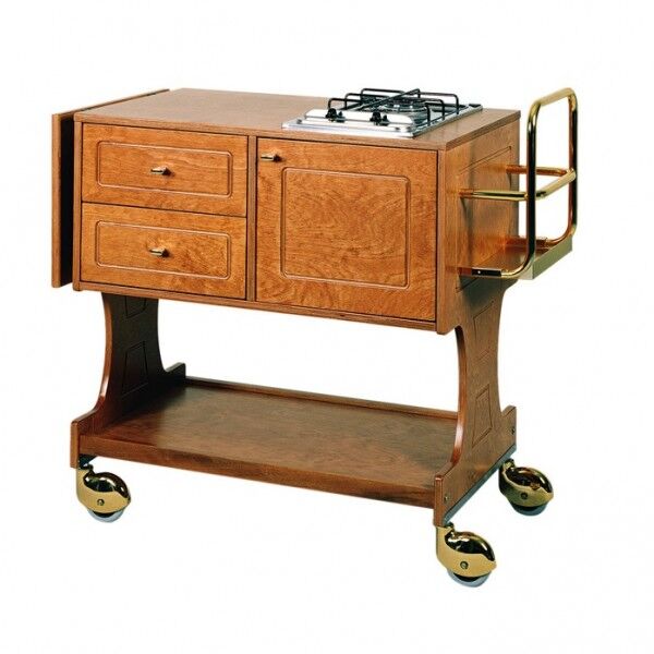Carrello flambè in legno con 1 piastra a 2 fuochi. CL2750 - Forcar Multiservice