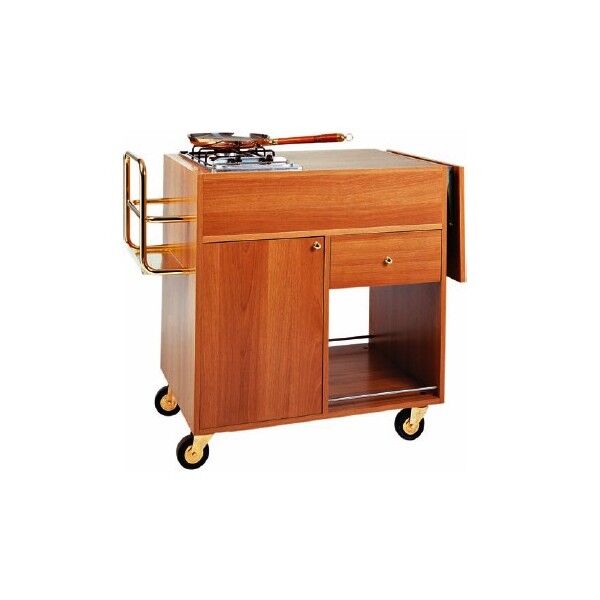 Wooden 1-fire flambé trolley with drawer and bottle compartment - Forcar Multiservice