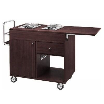 Wooden flambé trolley with a tank compartment drawer and tilting top. number of fires to choose from - Forcar